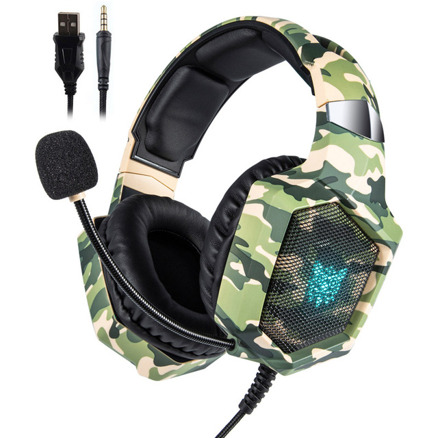 ONIKUMA K8 gamingowy zestaw słuchawkowy przewodowe słuchawki Stereo z redukcją szumów z mikrofonem LED Lights słuchawki na PS4 XBox One PC Laptop Tablet: Camouflage green