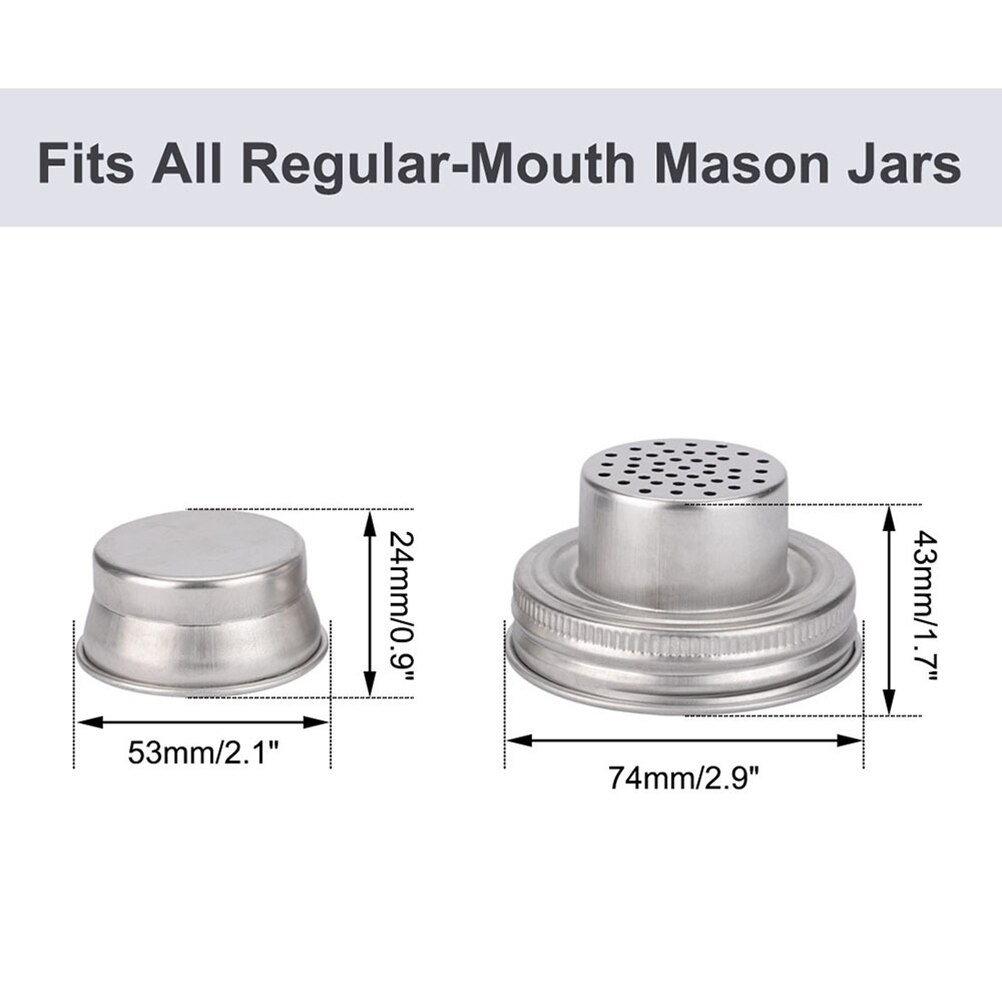 Mason Jar Shaker Lids Stainless Steel Seasoning Container Cap For Spice Shaker Lid Salt Pepper Regular Mouth Mason Jar