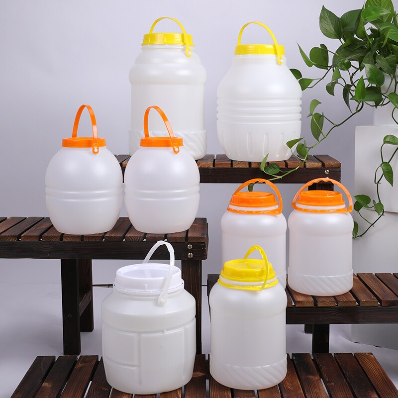 Cubo vacío de plástico de 4,5 l, recipiente de comida de boca ancha para cereales, miel, barril líquido a prueba de fugas,