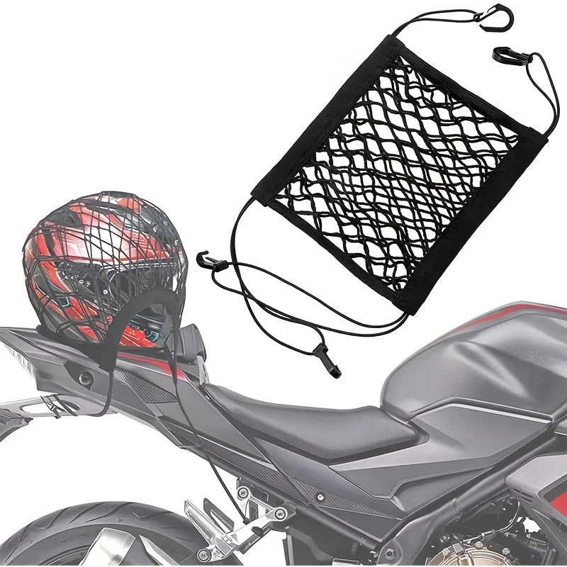 Motorbagagenet Hoge elastische dubbellaagse motorfietsnet voor helmopslag 10 "X 11" bungee bagagenet met haken bagagenet