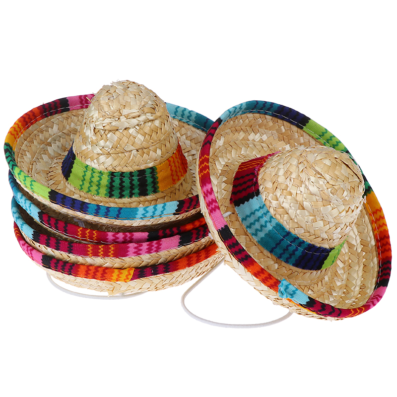 1Pcs Mini Honden Stro Hoed Sombrero Kat Zonnehoed Beach Party Stro Hoeden Honden Hawaii Stijl Hoed Voor honden Funny Acc