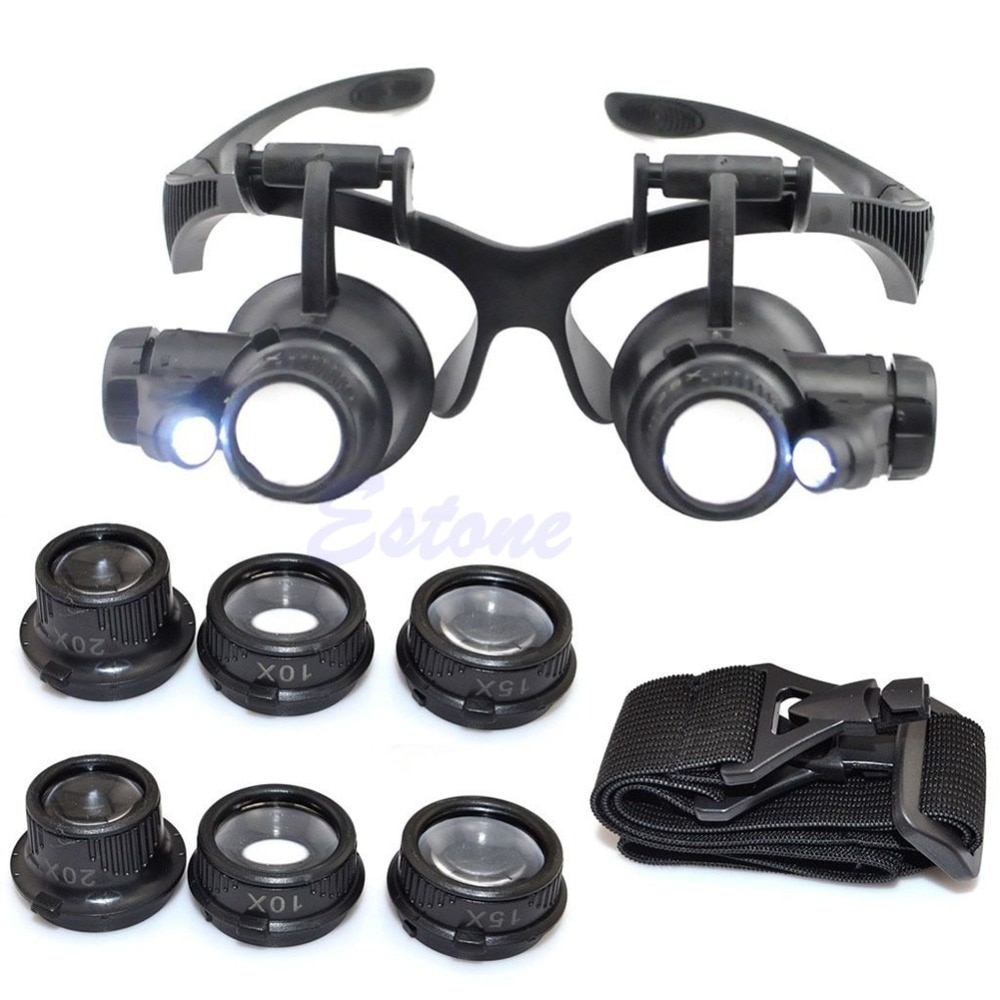 10X 15X 20X 25X Led Dubbele Eye Juwelier Reparatie Horloge Vergrootglas Loupe Bril Lens