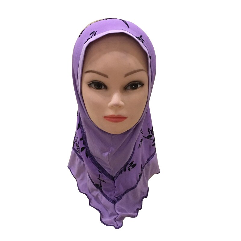 Muslim Kids Girls Hijab Hat One Piece Amira Islamic Instant Ready To Wear Hijabs Headscarf Turban Caps Scarf Shawl Wrap Prayer: 01 Purple