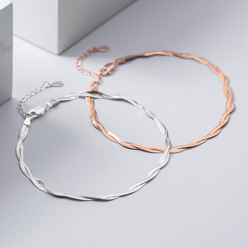 MIQIAO Double-layer Snake Chain Anklet For Women 925 Sterling Silver Foot Jewelry Rose Gold Color Ornament Platform