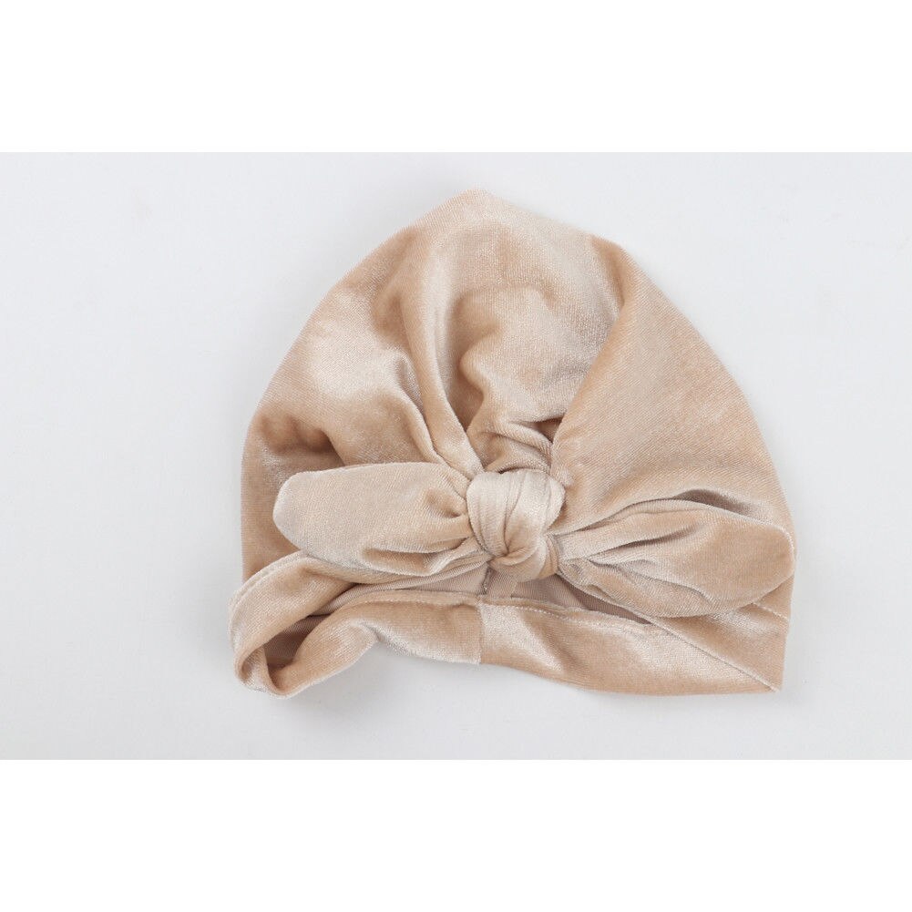 para recién nacidos, niños, bebés, niñas, niños, turbante indio, Lazo de terciopelo, gorro de invierno, gorro suave y cálido, para bebés en 9 colores: Beige