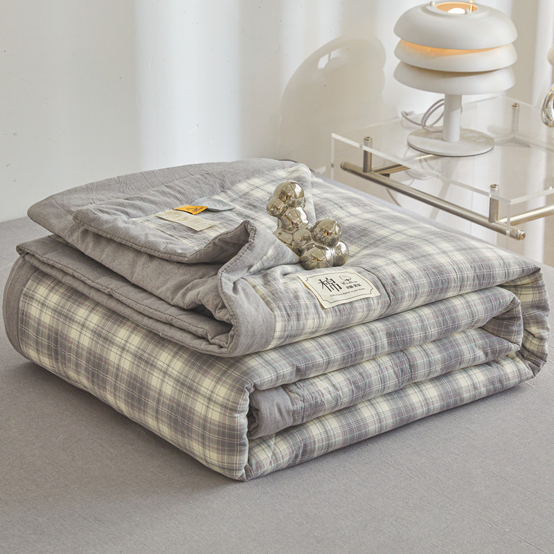 Sommer-Steppdecke aus reiner Baumwolle mit langem Klammer-Kern, klimatisierte Steppdecke, waschbar, kariert, weicher Bettdecke für Doppelbett, Zwilling-Königin-Größe-Bett: König / Licht Grün