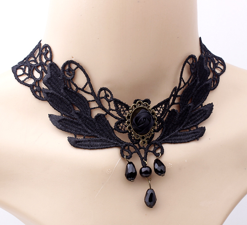 gothique victorien cristal gland tatouage collier ras du cou noir dentelle collier ras du cou Vintage femmes bijoux de mariage: YLN372