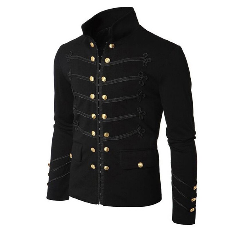 Veste Streetwear gothique pour hommes, manteau à boutons brodés, Costume uniforme à la , hauts de fête, veste d'extérieur, automne: Black / M