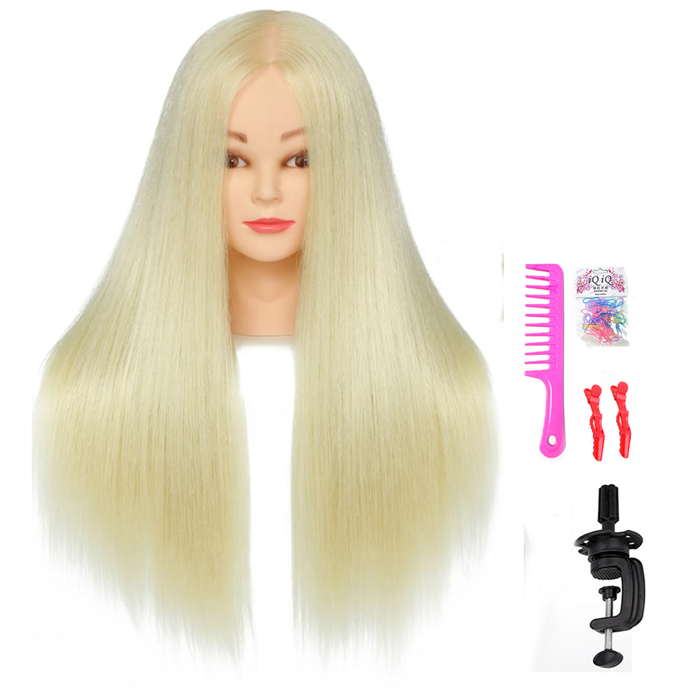 Mannequin Head 100% Synthetic Hair Hairdresser Training Head With Stand Manikin Cosmetology Doll Head For Braiding Styling: Multi-color