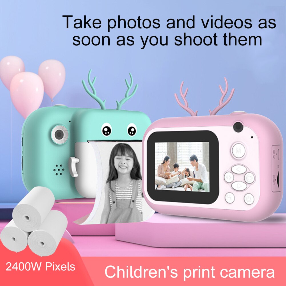 16G USB Rechargeable Travel 24MP Instant Print Camera 1080P HD Video Zero Ink Digital Mini Portable 2.4inch Screen For Kids