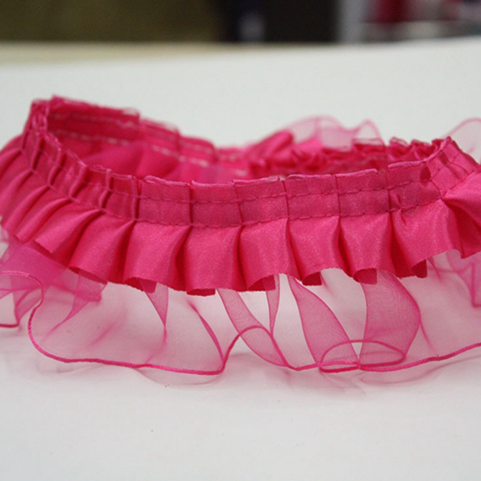 5.5 Yards (5 Meter) double Layer Ruches Eenzijdige Organza Tulle Satin Lint Trim 40Mm Naaien Wedding Craft Diy