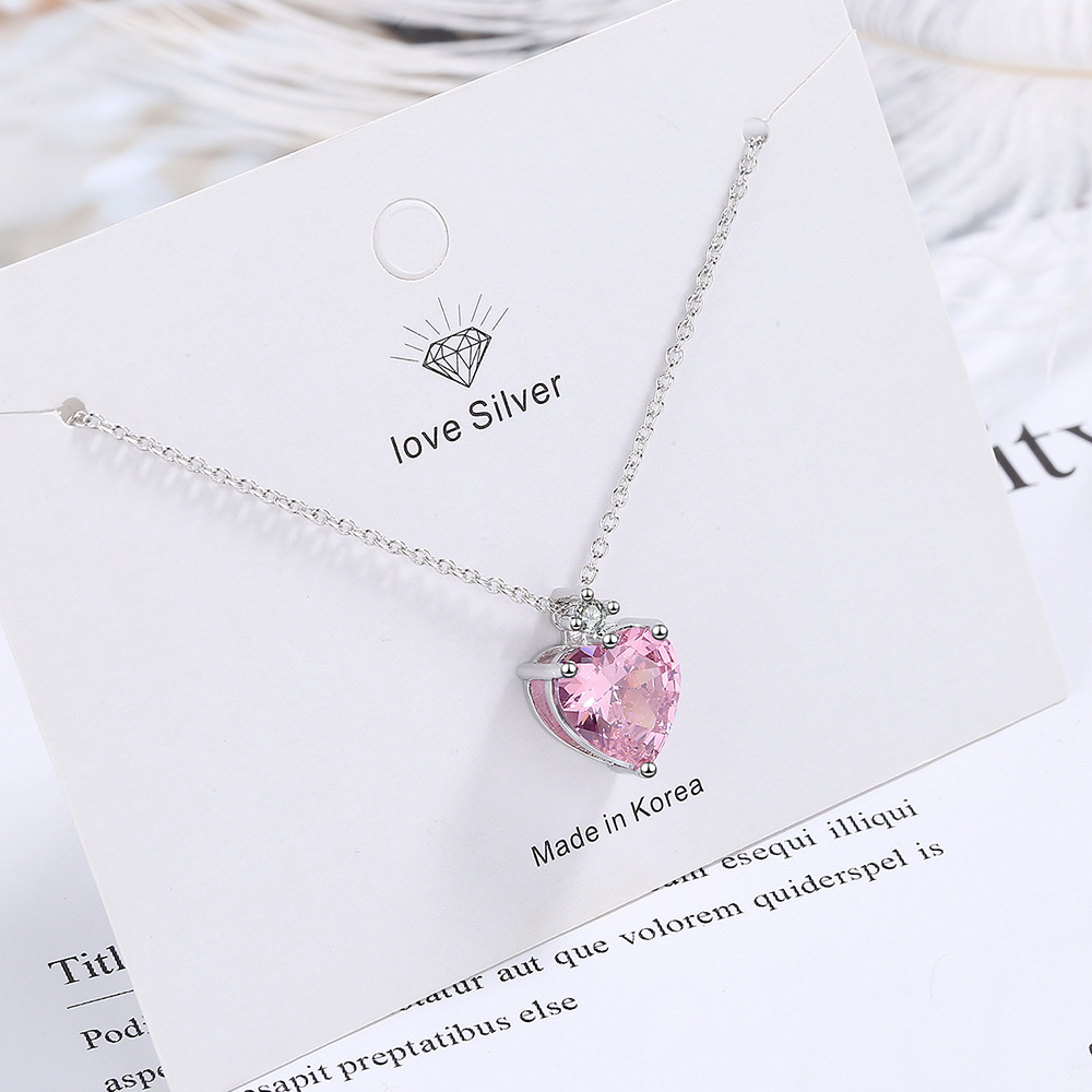 in 925er Sterlingsilber, Herz, rosa Zirkon, Damen-Halskette, Halsketten, Luxus-Schmuck, Großhandelsangebote mit