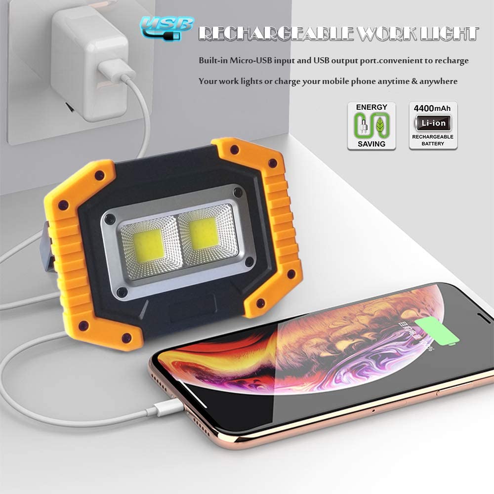 Portable LED work light Rechargeable COB work lamp waterproof LED flood light with bracket suitable for outdoor Car Repair