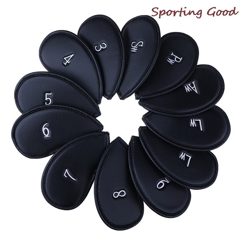 Head Covers Protector Games Sets Accessories Iron Club PU 12pcs/set Golf Exquisite: black