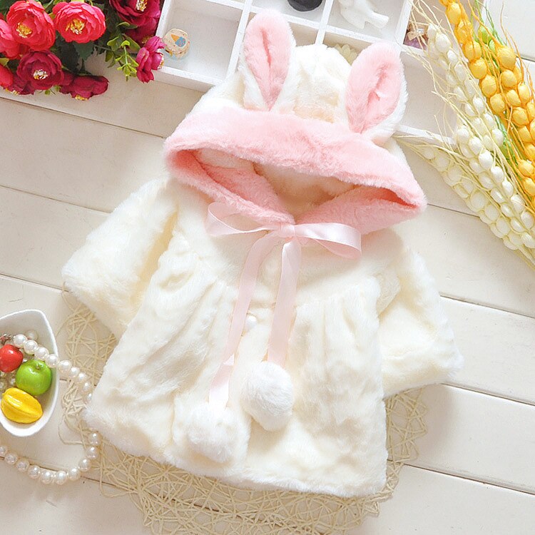 OKLADY Winter Meisjes Pluizige Jas Peuter Warm Hooded Mantel Katoen Prinses Sjaal Pluche Leuke Baby Meisjes Lente Roze Jassen 1 -4T