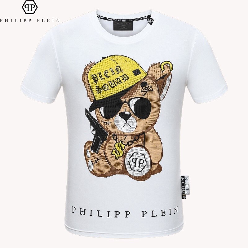 Spot Philipp Plein Korte Mouw T-shirt Beer T-shirt Diamond Print Slim Fit Katoen Trendy Ronde Hals T
