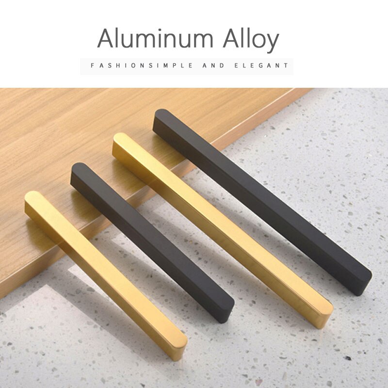 Bright gold cabinet door handles with round head Black long bar handle Kitchen bathroom furniture doorknob Cupboard pulls