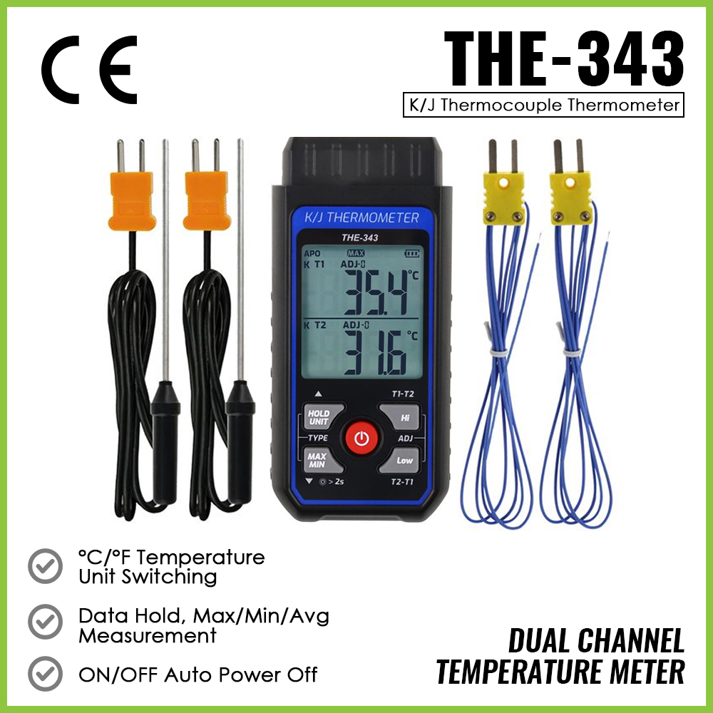 Termómetro de termopar tipo K J T E R S N, pantalla Dual y de 4 canales, herramienta de medición de laboratorio Industrial con sonda de termopar: Plata