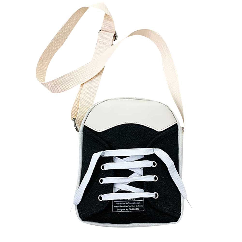 Women Canvas Bag Japan Style Girl Small Shoulder Bags Stylish Lacing up Shoe Large Capacity Zip Crossbody Shoulder Bag Pouch