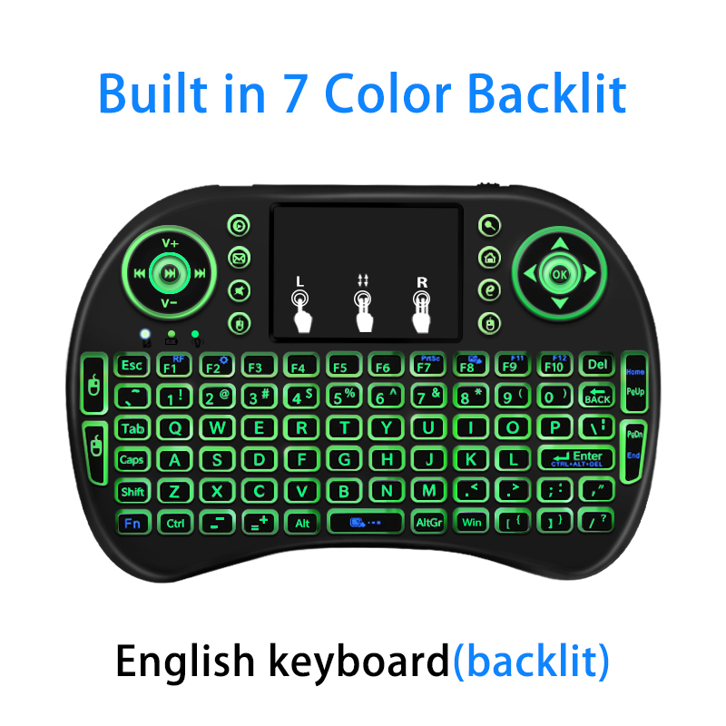 2.4Ghz Wireless Keyboard 7 color backlit i8 Mini Russian English 3 colour Air Mouse with Touchpad Remote Control Android TV Box: English Backlit / Use AAA battery