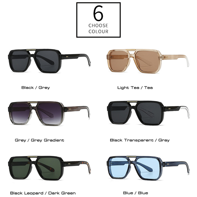 SO & EI, gafas de sol cuadradas de doble puente a la para mujer, remaches Retro, tonos de té azul UV400, gafas de sol con gradiente para exteriores para hombre