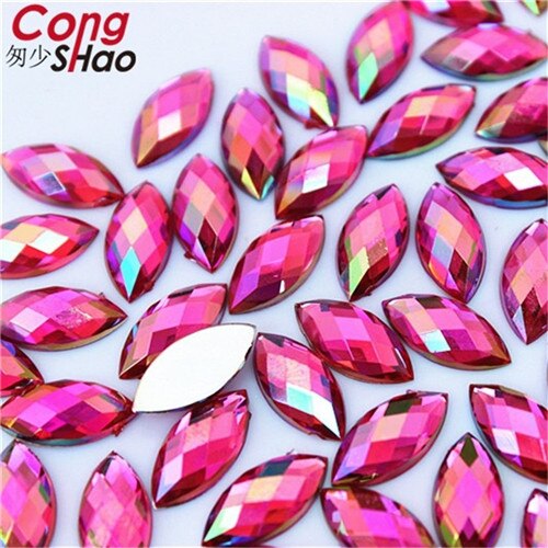Cong shao 100 stk 7*15mm ab farverige hesteøje flatback akryl rhinestone trim sten og krystaller dekoration tilbehør  wc54: Rose rød ab
