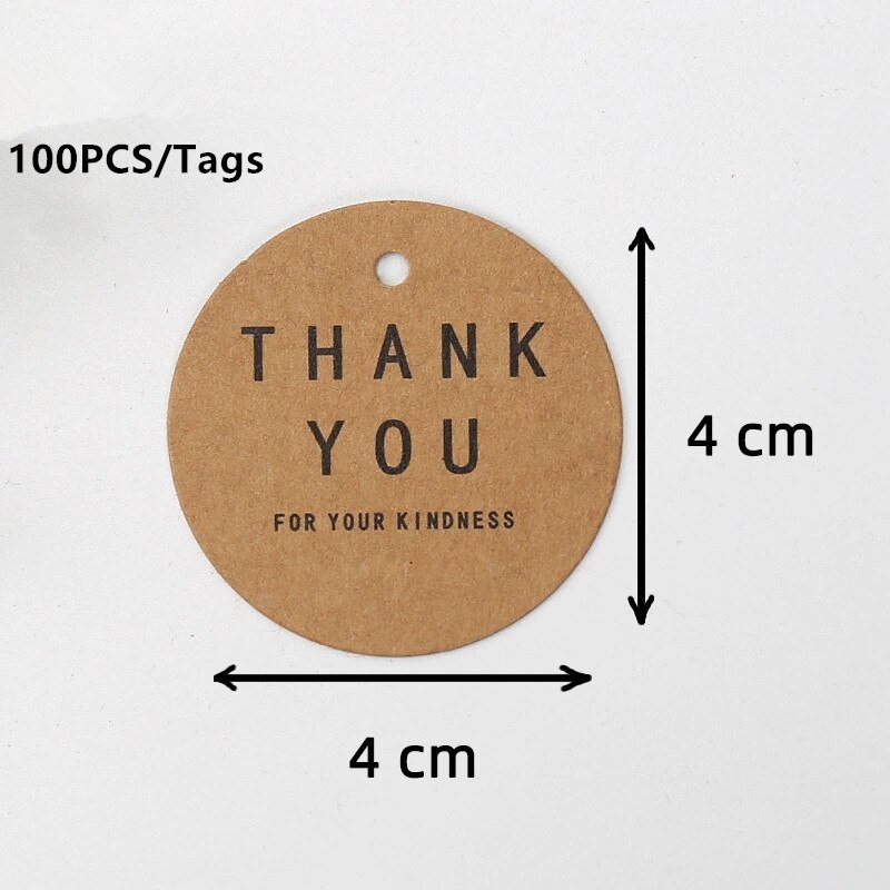 200 Stuks 4Cm Ronde Kaart Kraft Tags Dank U Merci Liefde Print Tag Labels Handgemaakte Product Kledingstuk Schoenen hang Tag Accessoires: THANK YOU kraft