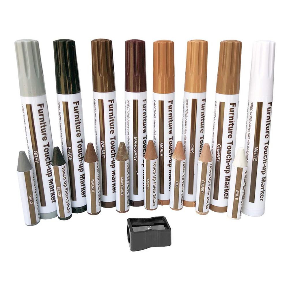 Kit reparador para arañazos, pluma de cera, madera, muebles, suelo, lápices de reparación dañados, reparador para arañazos, materiales, herramienta de parche, 17 Uds.: Default Title