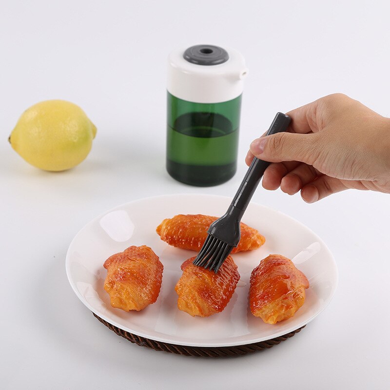 Oljespruta dispenser set, kontrollerbar mängd oljeflaska med rengöringsborste för bbq sallad bakning, köksartiklar