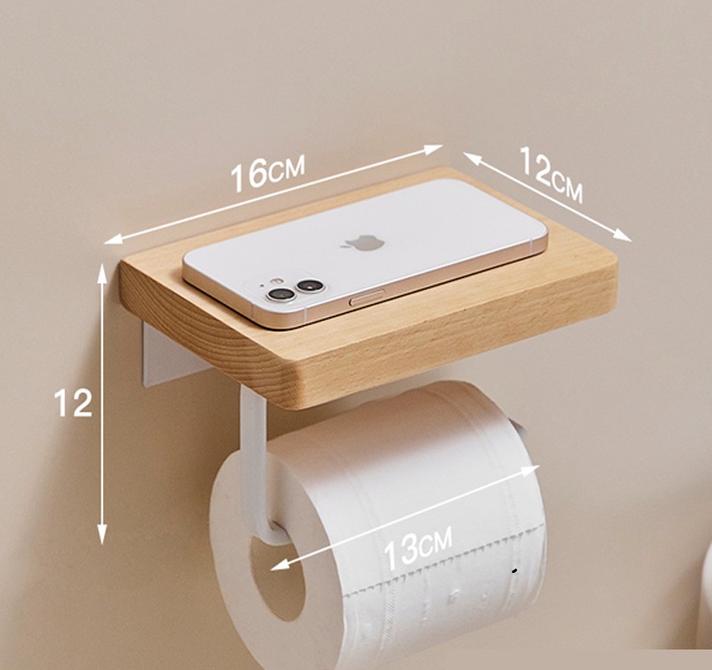 HeMu Solid Wood Tissue Holder Without Punching, Toilet Paper Box, Toilet Phone Storage Rack, Walnut Roll Paper Holder Simple: Light Grey
