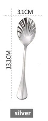 Sød skal ske rustfrit stål farverige skeer dessert is scoop kaffe stiring ske bestik: Sølv