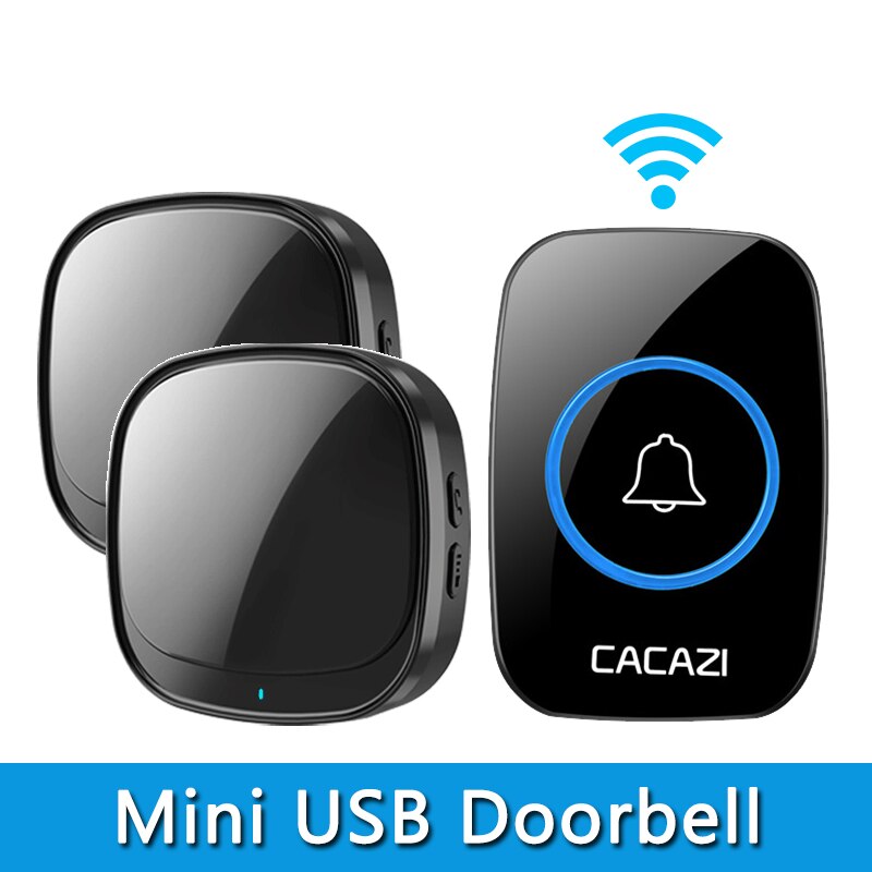 Cacazi Usb Draadloze Deurbel 60 Chimes 5 Level 150M Bereik Deur Bellen Bell Waterdicht Batterij Knop Usb Plug led Ontvanger