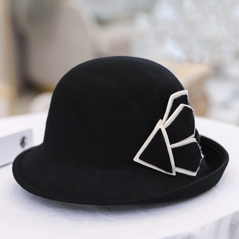 H291 Ladies Wool Fedoras Hat Women Fall Winter Korean Woolen Felt Cap Female British Retro All-match Cloche Church Caps