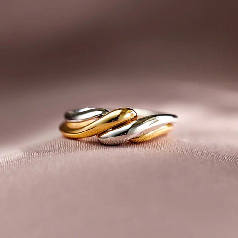 Huitan-Anillo de dedo giratorio de dos tonos para mujer, anillos de Metal modernos para mujer, uso diario, accesorios versátiles, joyería