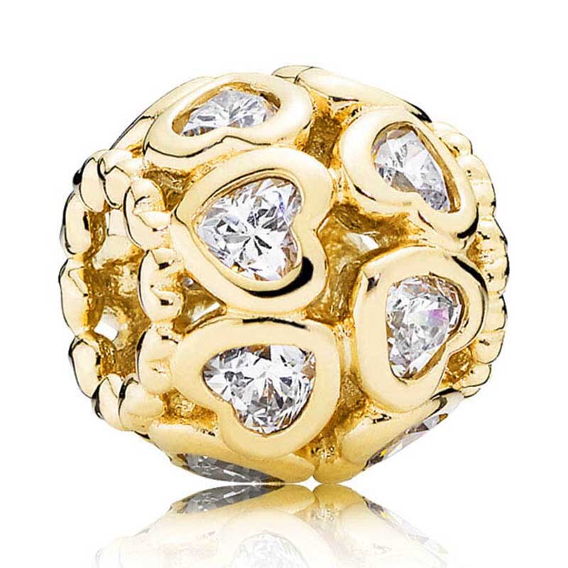 Sparkling Ball Butterfly Love Heart Bonds With Crystal Charm 925 Sterling Silver Beads Fit Bracelet Bangle DIY Jewelry: B11-Gold
