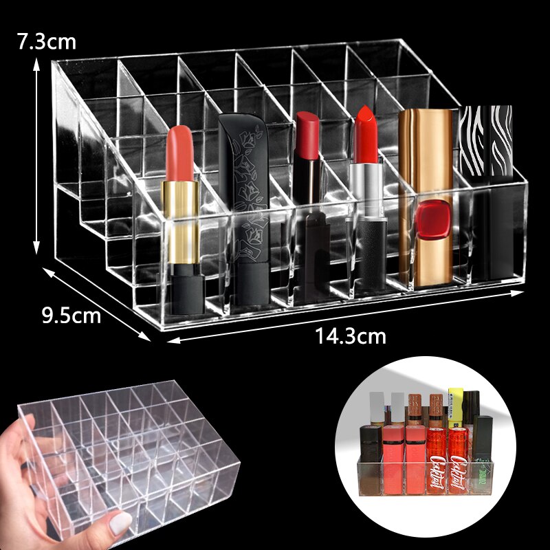 24 gitter læbestift makeup organizer akryl opbevaring makeup organizer til kosmetik læbestift neglelak display stand holder