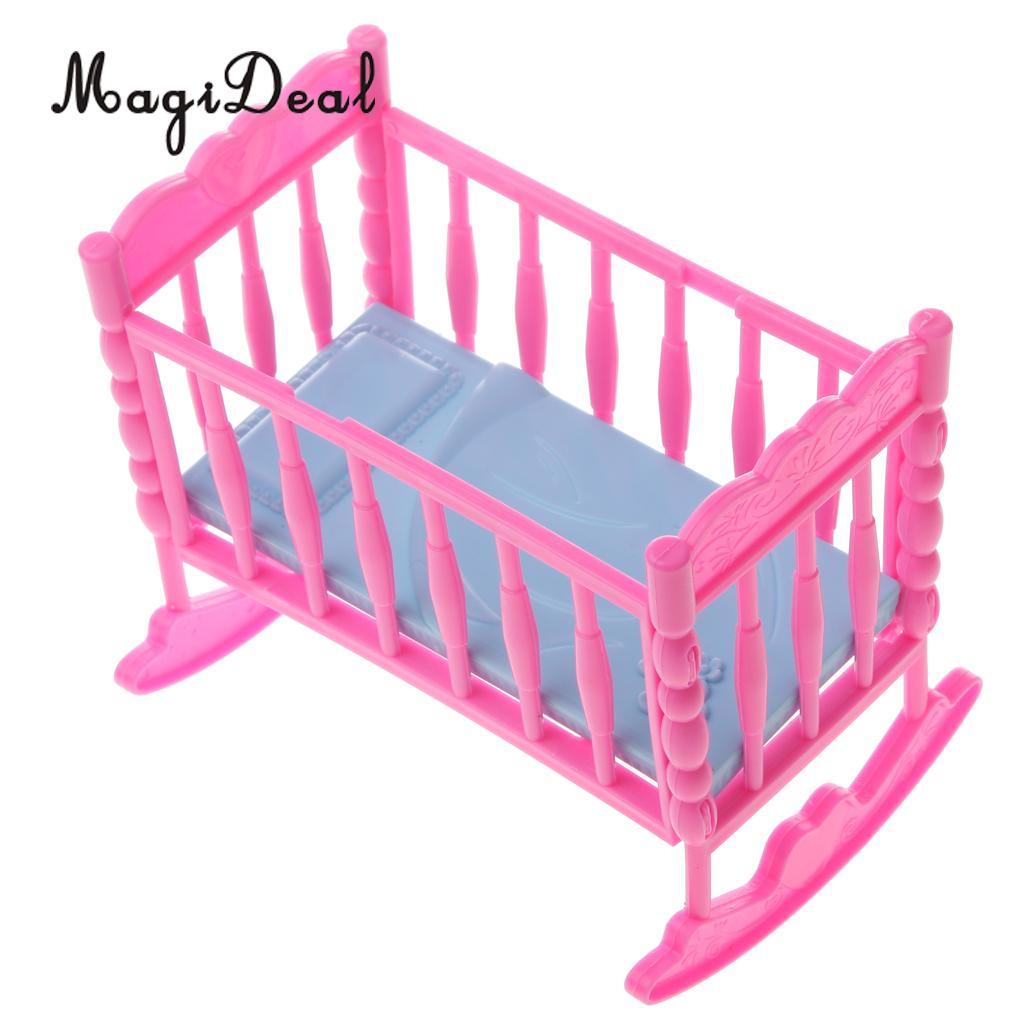 MagiDeal Lovely 1Pc Pink Baby Rocking Bed Bedroom Furniture Home Acce for dolls Doll House Dec Children Pretend Game Toy