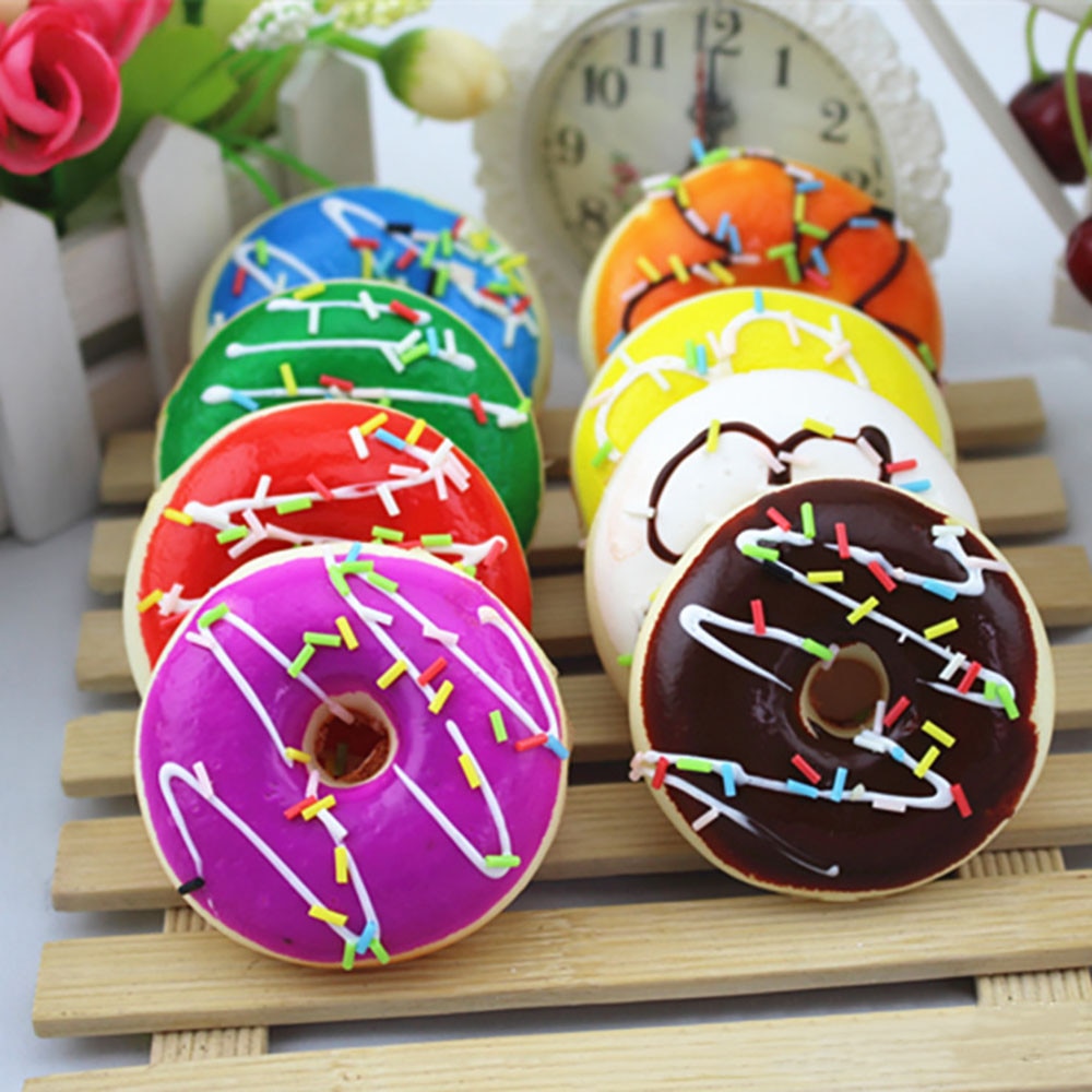 Simulatie Leuke Donut Squishy Squeeze Toy Stress Reliever Zachte Kleurrijke Donut Geurende Langzaam Stijgende Speelgoed kawaii briefpapier A1