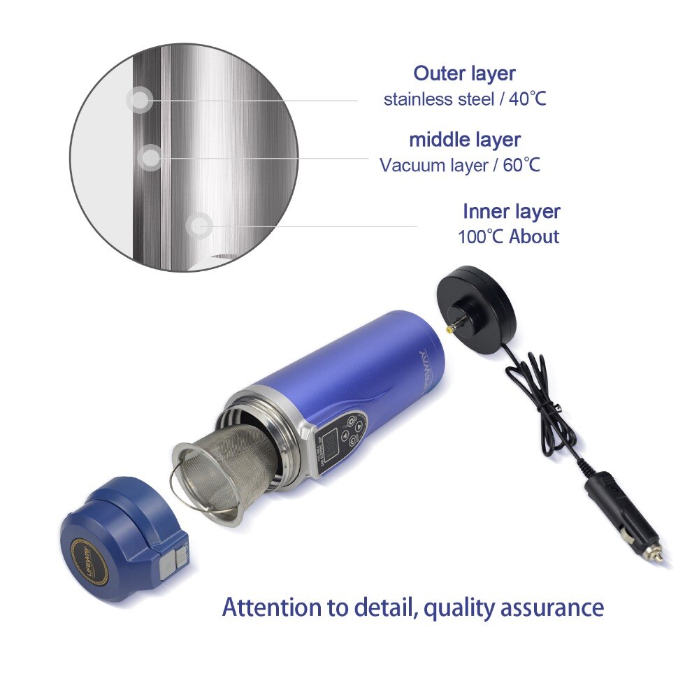 Controle de temperatura 12v 24v chaleira elétrica do carro de aquecimento de cristal copo inteligente mutil-escolha caneca fervida e isolada copo de viagem