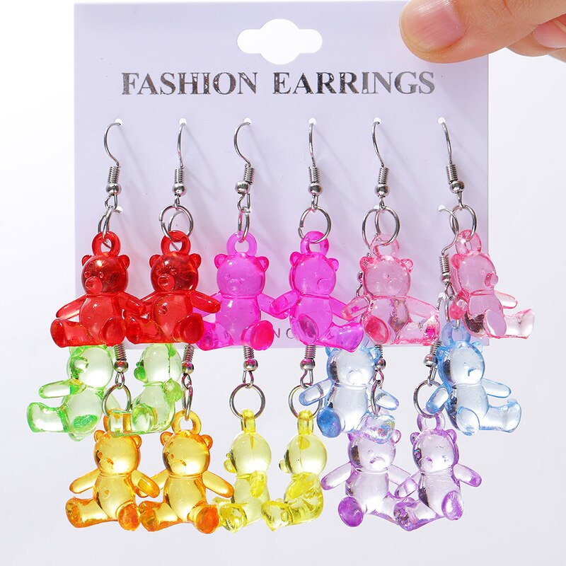 Boucles d'oreilles en forme d'animal et de dinosaure, 8 paires/ensemble, tendance, mignonnes, adaptées aux femmes, transparentes, ours, fleur, petites boucles d'oreilles, naissance amusante: 8 pairs EH3249