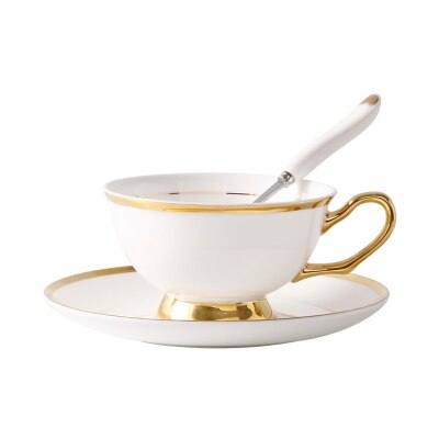 High-grade gold bone china coffee cup European tea set Ceramic afternoon tea set Red Tea Cup Couple Cup Saucer Spoon: Default Title