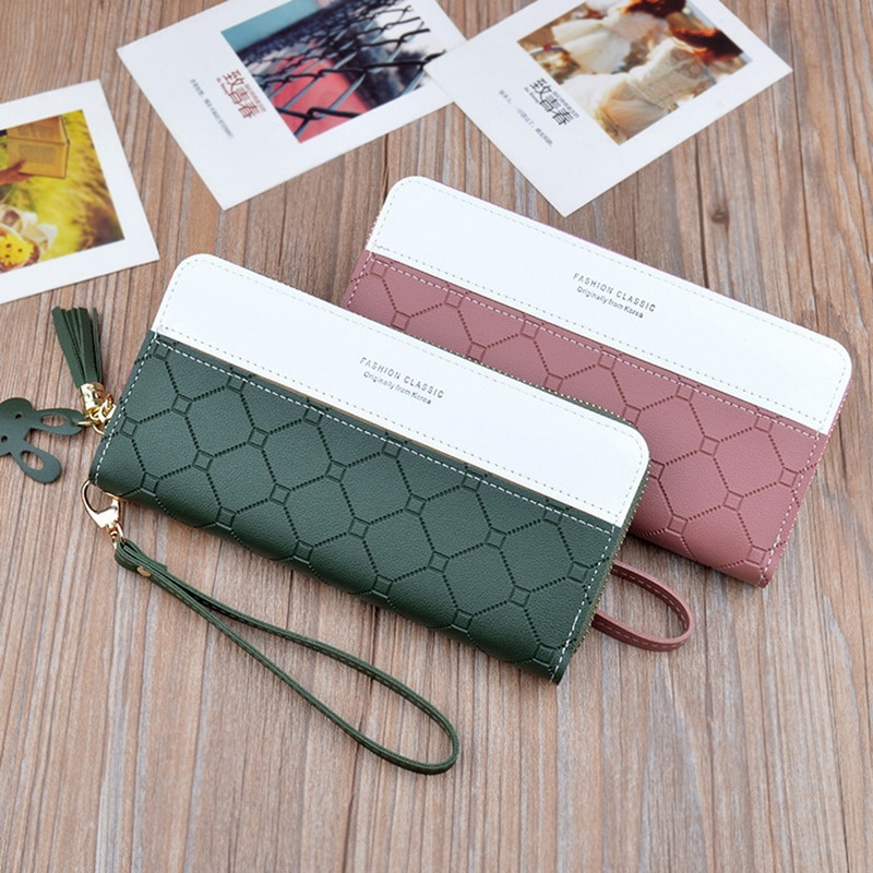 Long Pu Leather Women Wallet Plaid Tassel Wallets For Woman Wallet Purse Clutch Credit Card Holder Long purse cluthes