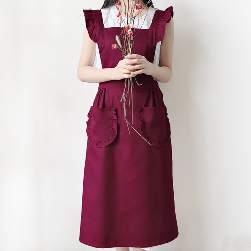 Polyester bomull volang förkläde florist servitris hembiträde kafé konditor arbetskläder kafé barista bagare blomsteraffär uniform  d8: Lila