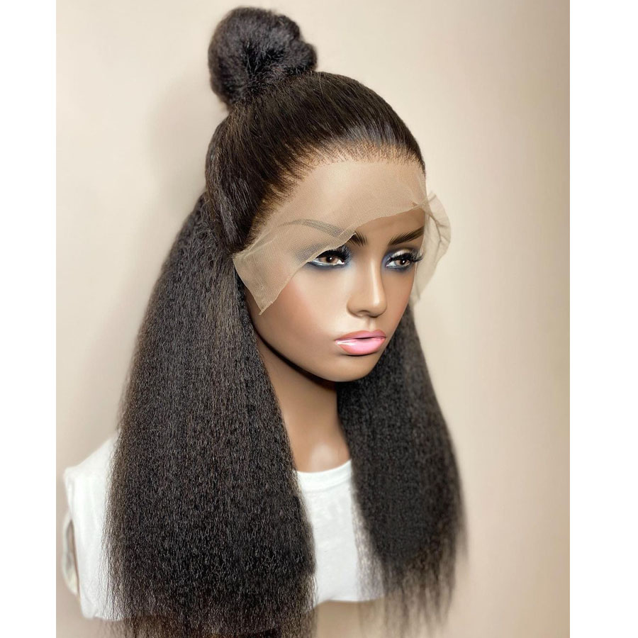 Glueless Kinky Straight Curly Yaki Synthetic Lace Front Wigs For Women Lace Frontal Wigs Full Hair Cosplay Daily Wig Heat Resist