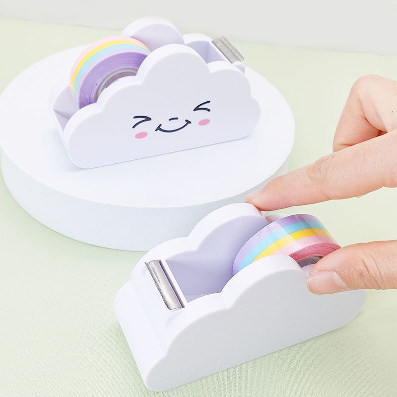 Cute Desk Accessories Office Stationery Tape Cutter Rainbow Cloud Tape Roller Safety Washi Tape Holder Adhesive Tape Dispenser