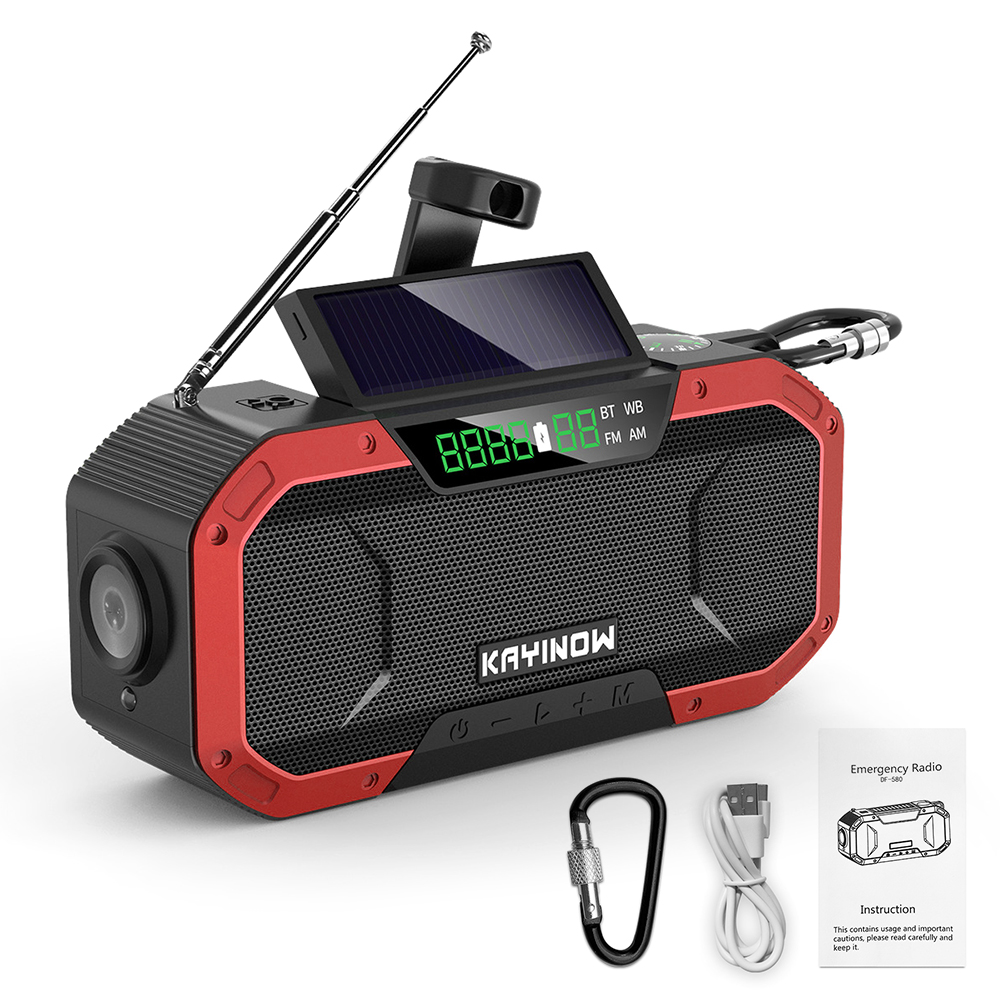 Emergency Solar Hand Crank Radio 5000mAh Power Bank Charger Flash Light Outdoor Camping Survival Radio outdoor survival: Red
