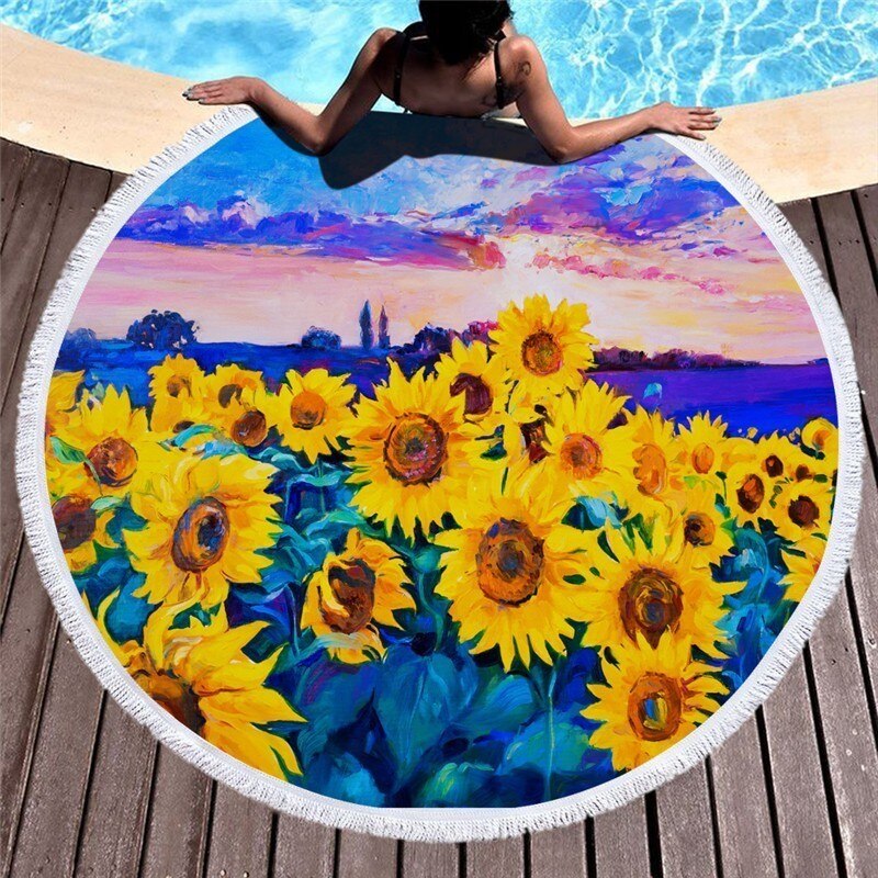 Sunflower Microfiber Round Beach Towel Thick Shower Bath Towels Circle Swim Mat With Tassel Toalla De Playa Serviette De Plage: Beach Towel 3