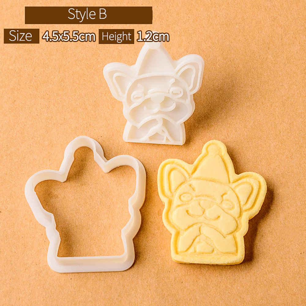 Cute Bulldog Dog Shaped Cookie Cutters Mold Biscuit Baking Tool Kitchenware Bakeware DIY Tool for Kids Hand Mold: light green