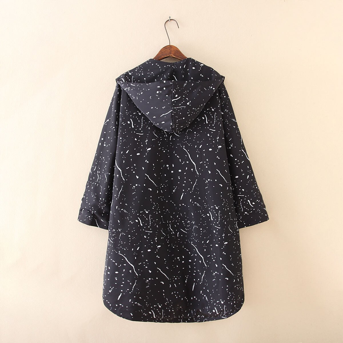 Women Spring Trench Coat Lady hooded Coat Female Paint points Print Outerwear Casaco Feminino Plus Size Loose S6-9604