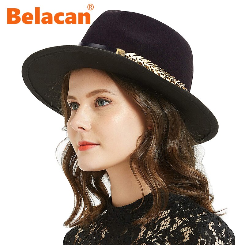 Specjalne kapelusze filcowe męskie kapelusze Fedora z paskiem kobiety Vintage Trilby czapki wełna Fedora ciepły jazzowy kapelusz Chapeau Femme Feutre Panaman kapelusz